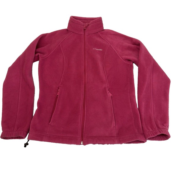 Columbia Fleece Jacket Women's M Pink Full Zip Outdoor Hiking Pockets Logo EUC - Picture 1 of 14